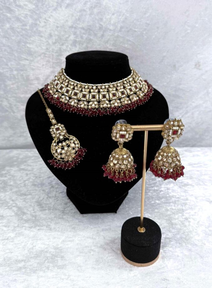 Sieradenset goud met bordeaux 01749