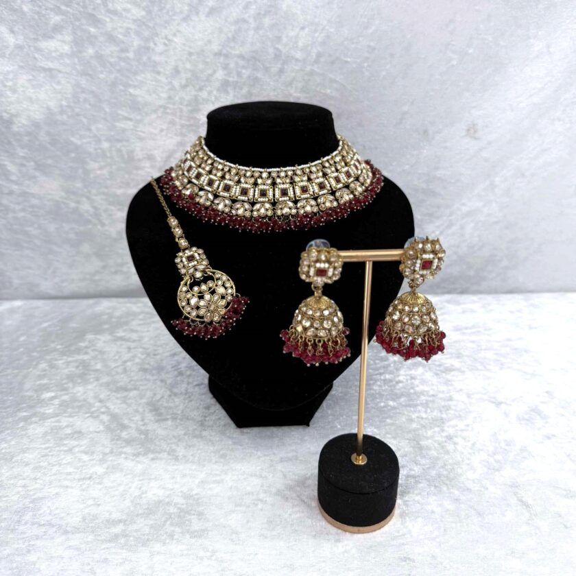 Sieradenset goud met bordeaux 01749