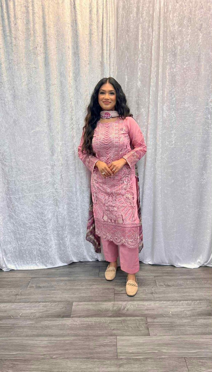 Lawn chickenkari suit met digital print dupatta - Afbeelding 3