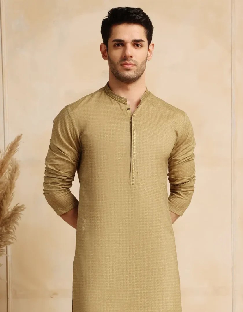 Juniad Jmashed kurta olijfgroen met bewerkte kraag - Afbeelding 3