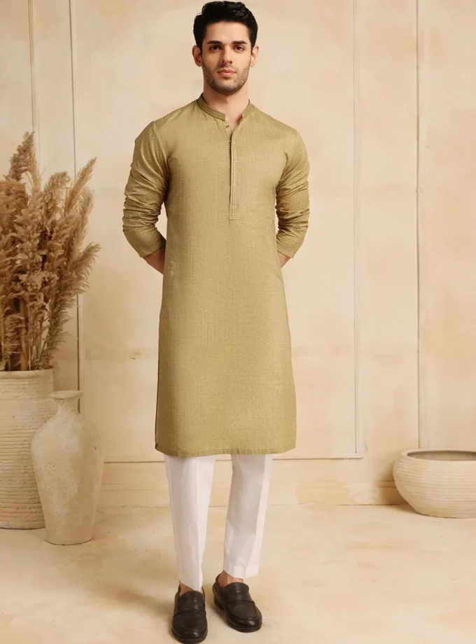 Juniad Jmashed kurta olijfgroen met bewerkte kraag