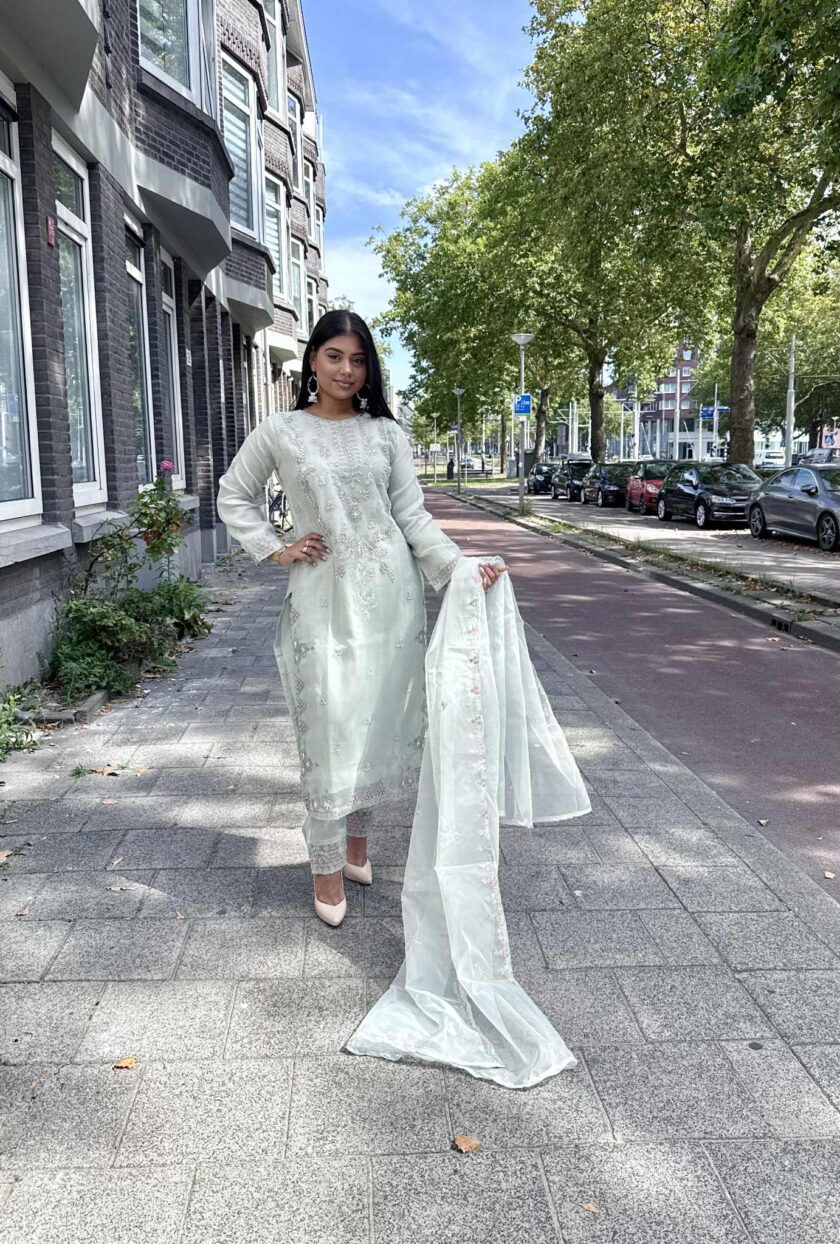 Chiffon suit draadbewerkt 02334 - Afbeelding 3