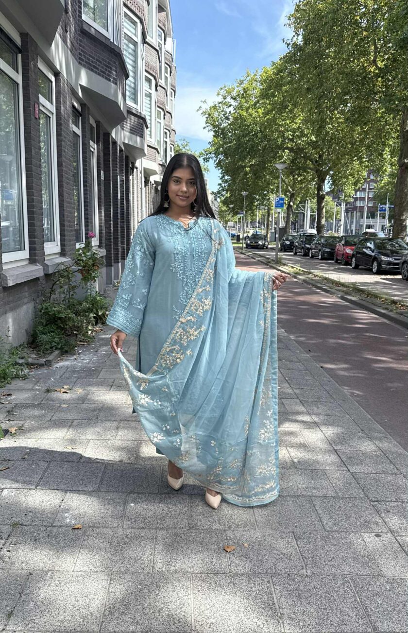 Chiffon suit draadbewerkt 02333 - Afbeelding 3