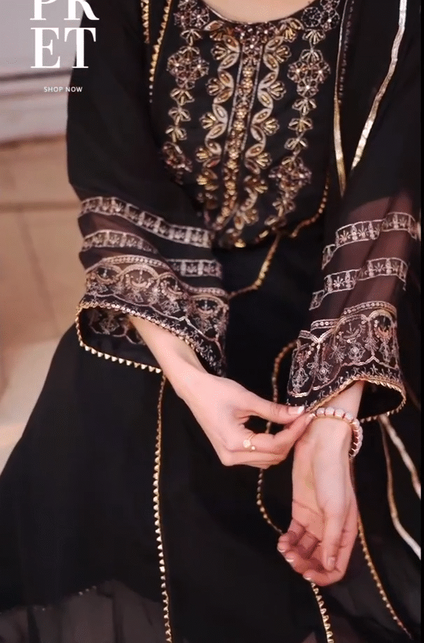 Pehnawa by Bin Akrams chiffon maxi zwart met goud