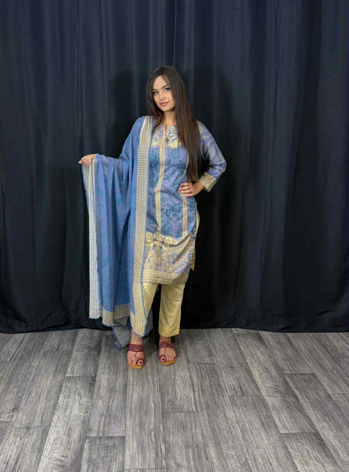 Lawn suit met chiffon dupatta artikel 12197