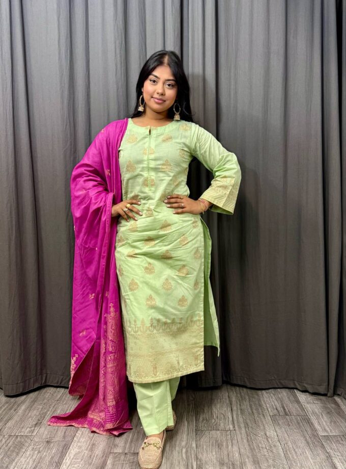 Jacquard print lawn suit driedelig