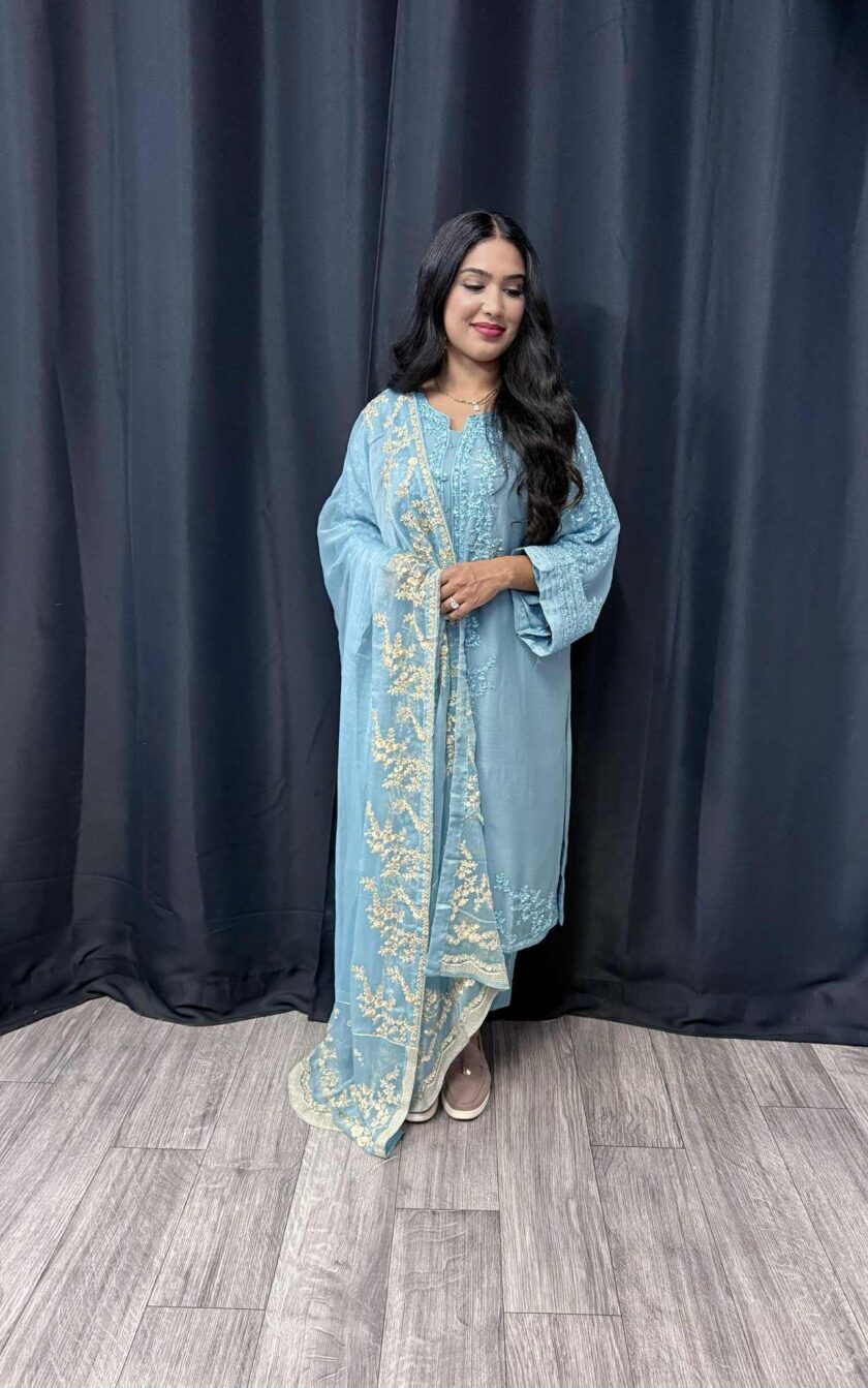 Chiffon suit met chiffon dupatta artikel 12307 - Afbeelding 3