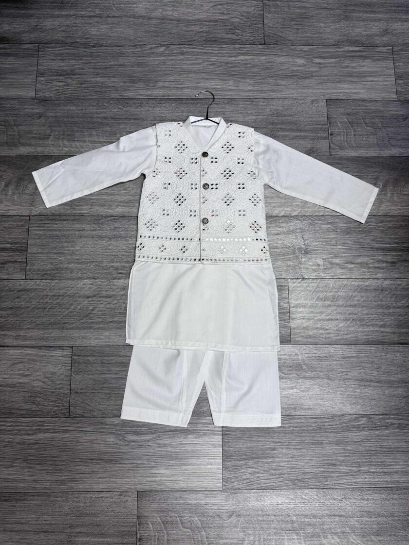 Katoenen shalwaar kameez met waistcoat artikel 12036 maat 74/80 116 122 122/128