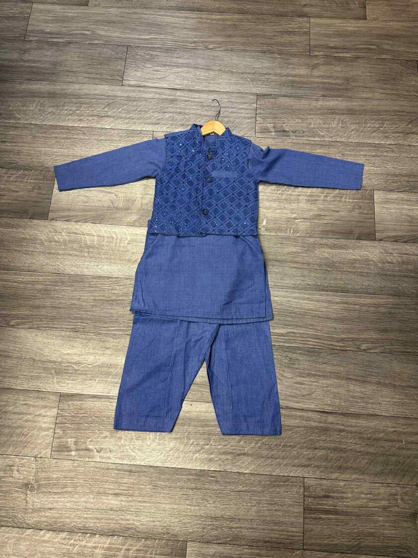 Katoenen shalwaar kameez met waistcoat artikel 12098 maat 122 en 128/134