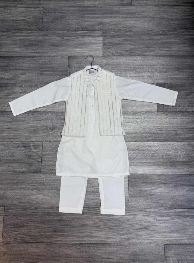 Katoenen shalwaar kameez met waistcoat artikel 12042 maat 116 122 122/128