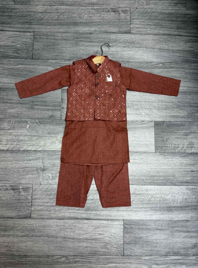Katoenen shalwaar kameez met waistcoat artikel 12082 maat 116 122 en 140