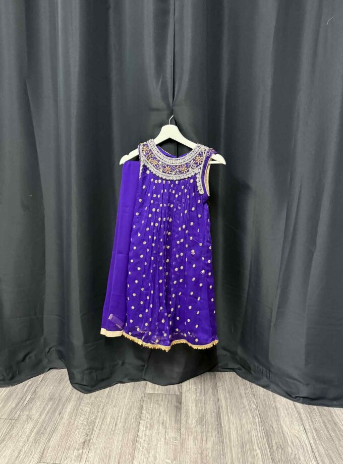 Chiffon paars jurk met dupatta en broek