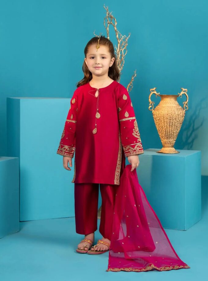 Chambray katan shalwaar kameez fuchsia