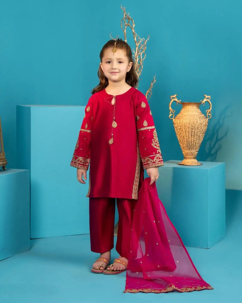 Chambray katan shalwaar kameez fuchsia