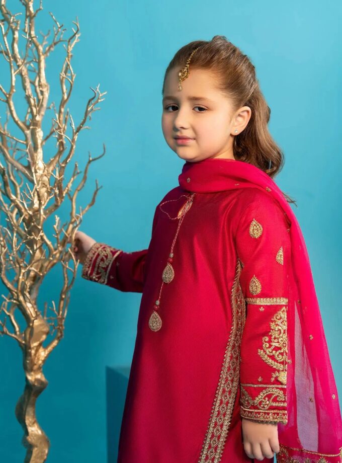 Chambray katan shalwaar kameez fuchsia