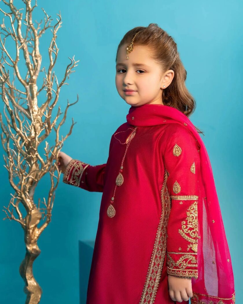 Chambray katan shalwaar kameez fuchsia - Afbeelding 2