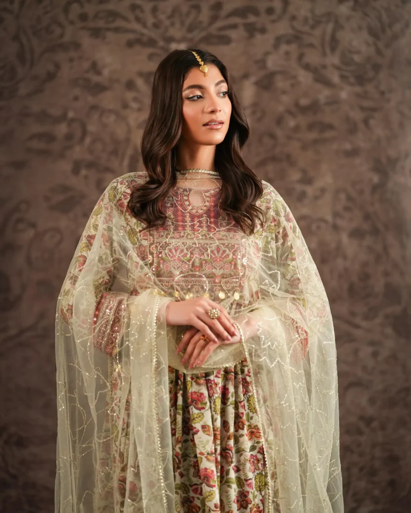 Shaposh maxi raw silk met net dupatta artikel 12529 - Afbeelding 3