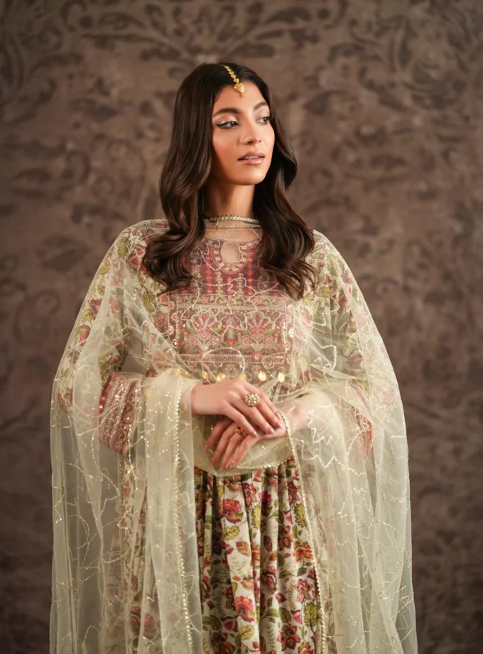 Shaposh maxi raw silk met net dupatta artikel 12529