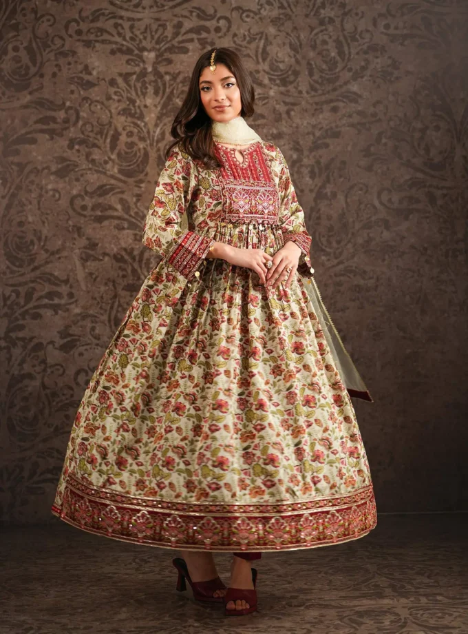 Shaposh maxi raw silk met net dupatta artikel 12529