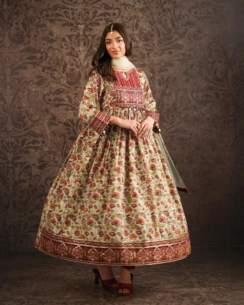 Shaposh maxi raw silk met net dupatta artikel 12529 - Afbeelding 2