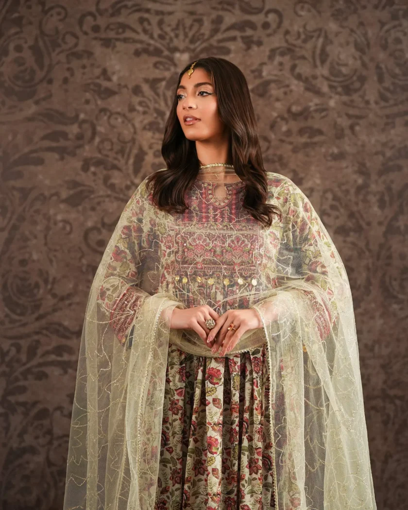 Shaposh maxi raw silk met net dupatta artikel 12529 - Afbeelding 5