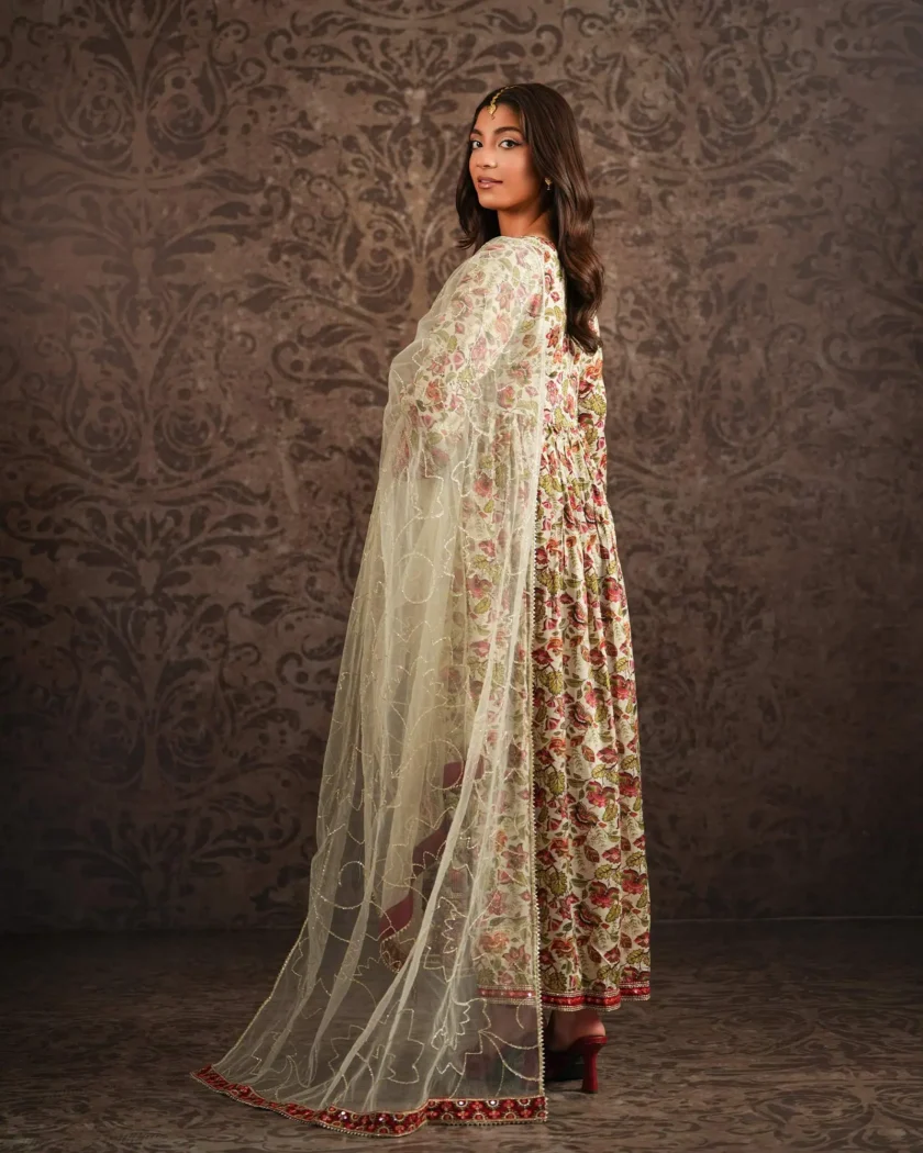 Shaposh maxi raw silk met net dupatta artikel 12529 - Afbeelding 4