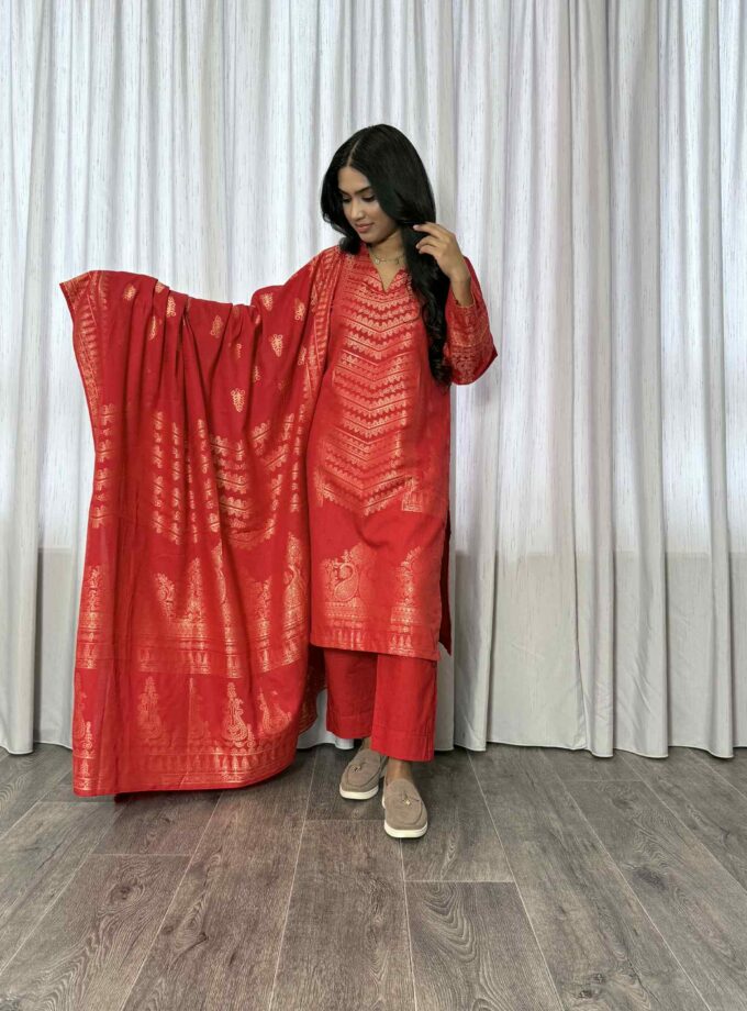 Jacquard print katoenen suit 3delig 12725