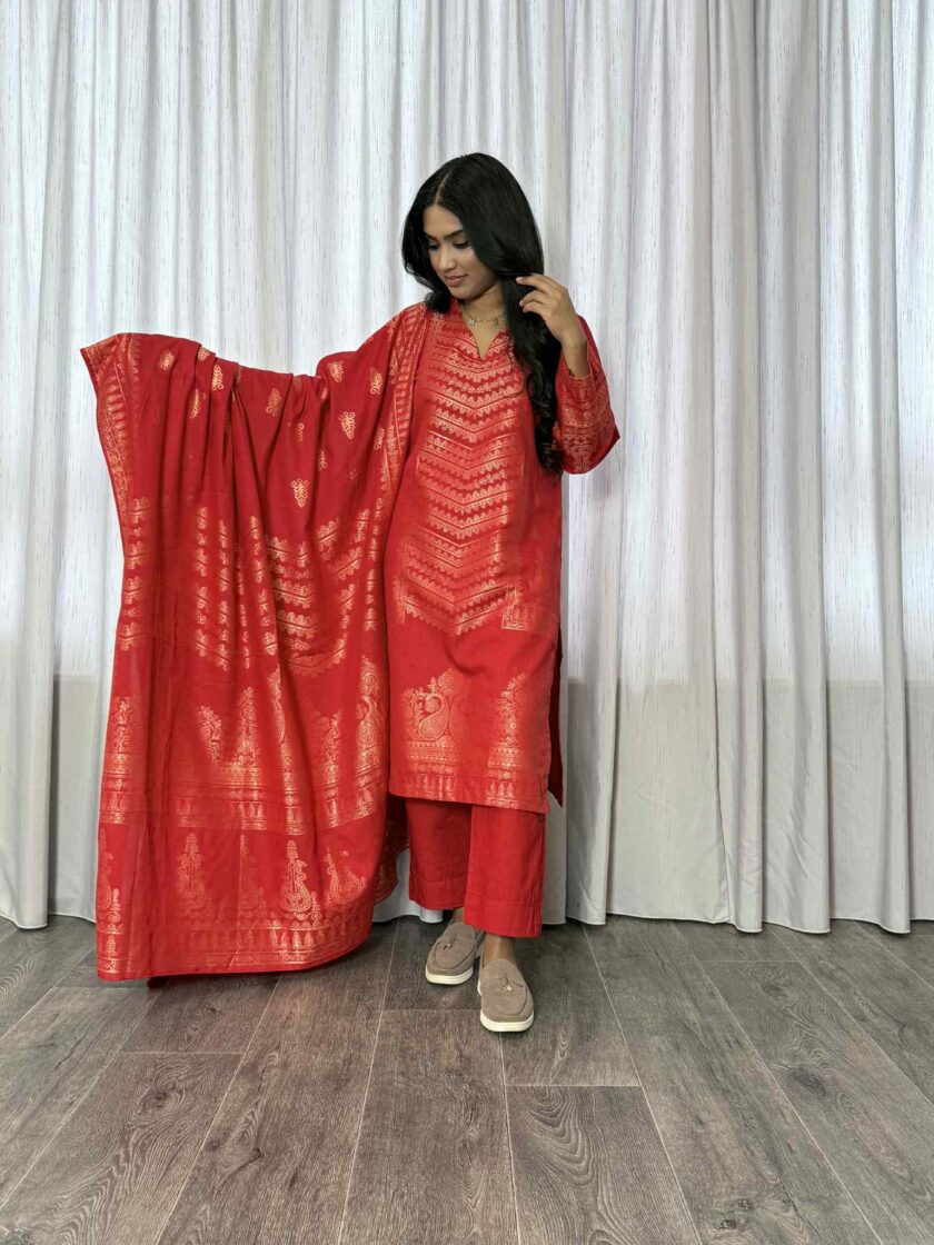 Jacquard print katoenen suit 3delig 12725