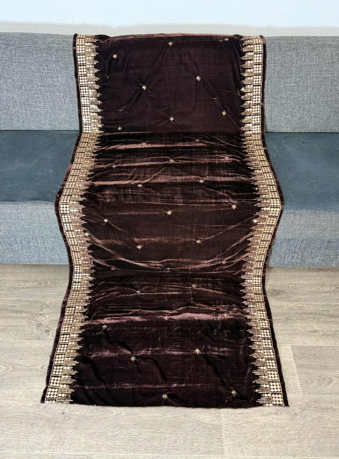 Velvet shawl bruin met goud 1009