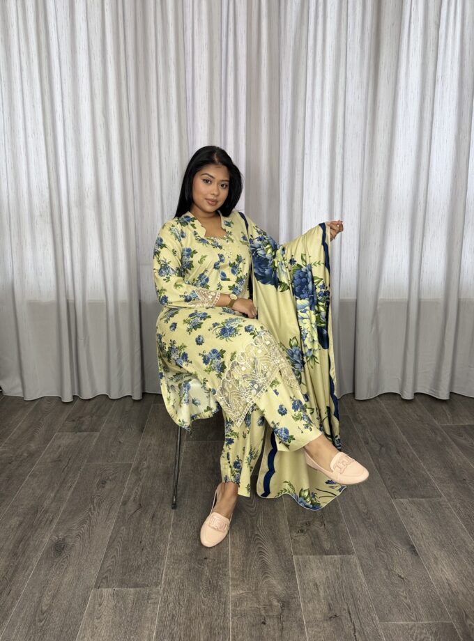 Printed linnen suit driedelig 01352