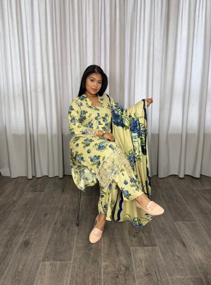 Printed linnen suit driedelig 01352 alleen XXXL