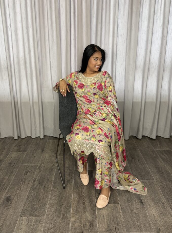 Printed linnen suit driedelig 01353