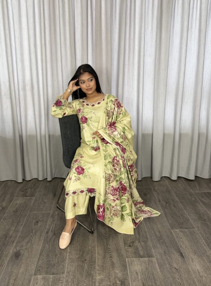 Printed linnen suit driedelig 01356 alleen Smal
