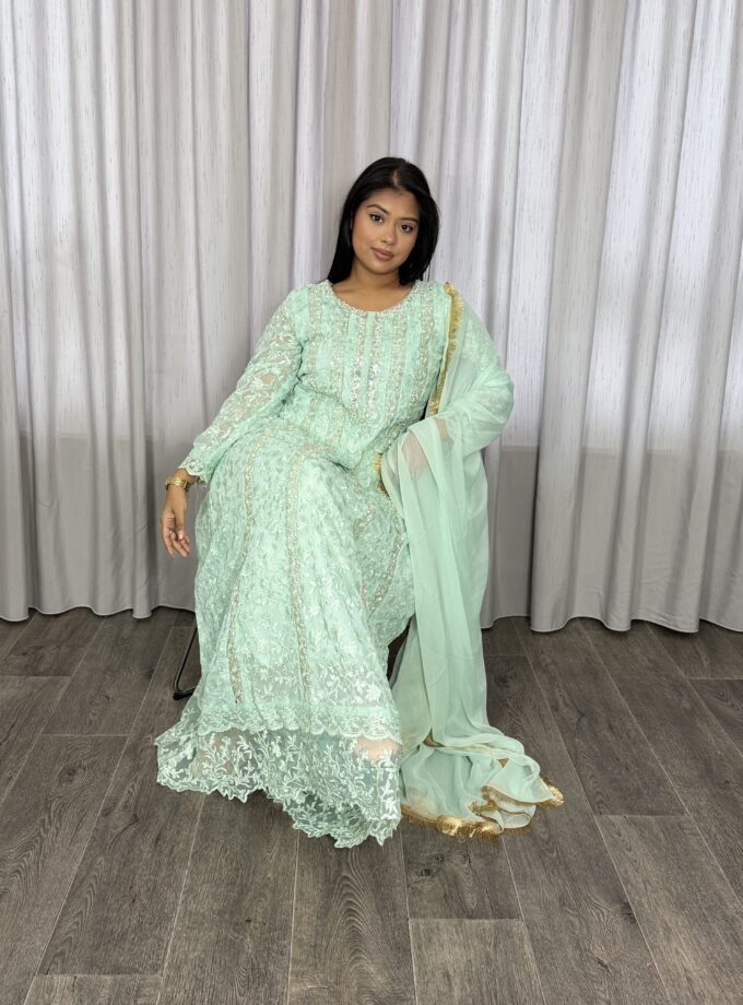 Mona chiffon maxi mintgroen 01259