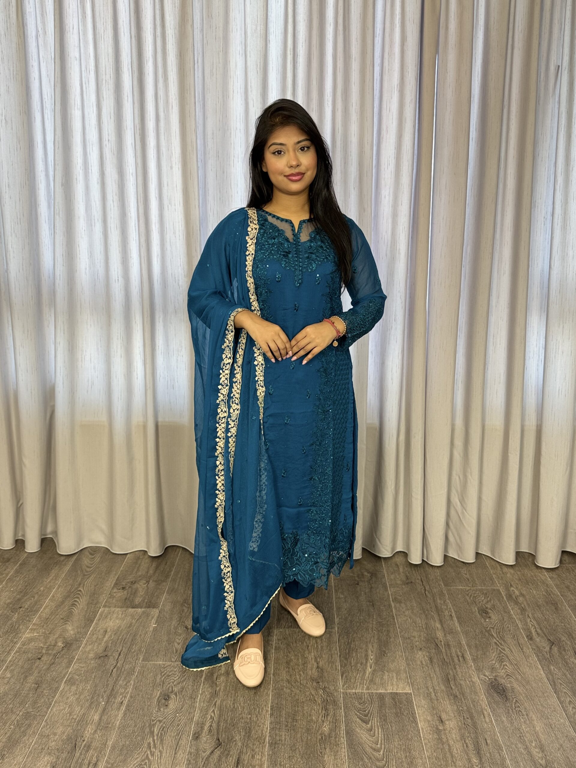 Driedelige suit blauw- Chiffon 2025 - Afbeelding 2