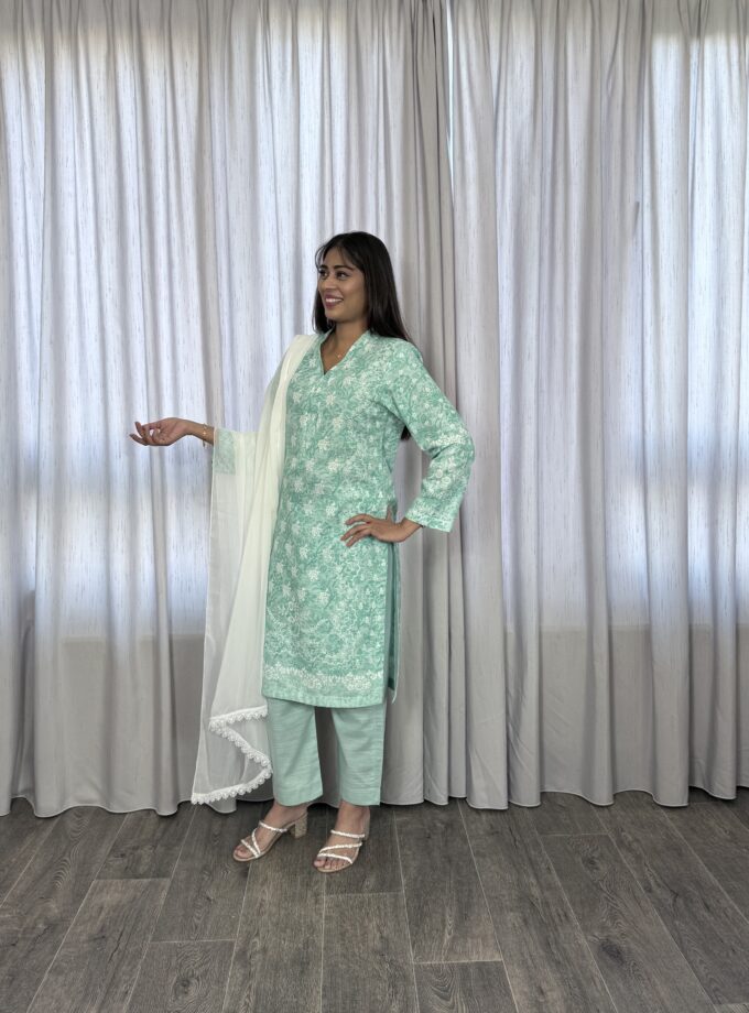 Driedelig wintersuit - khaddar met chiffon dupatta 0421