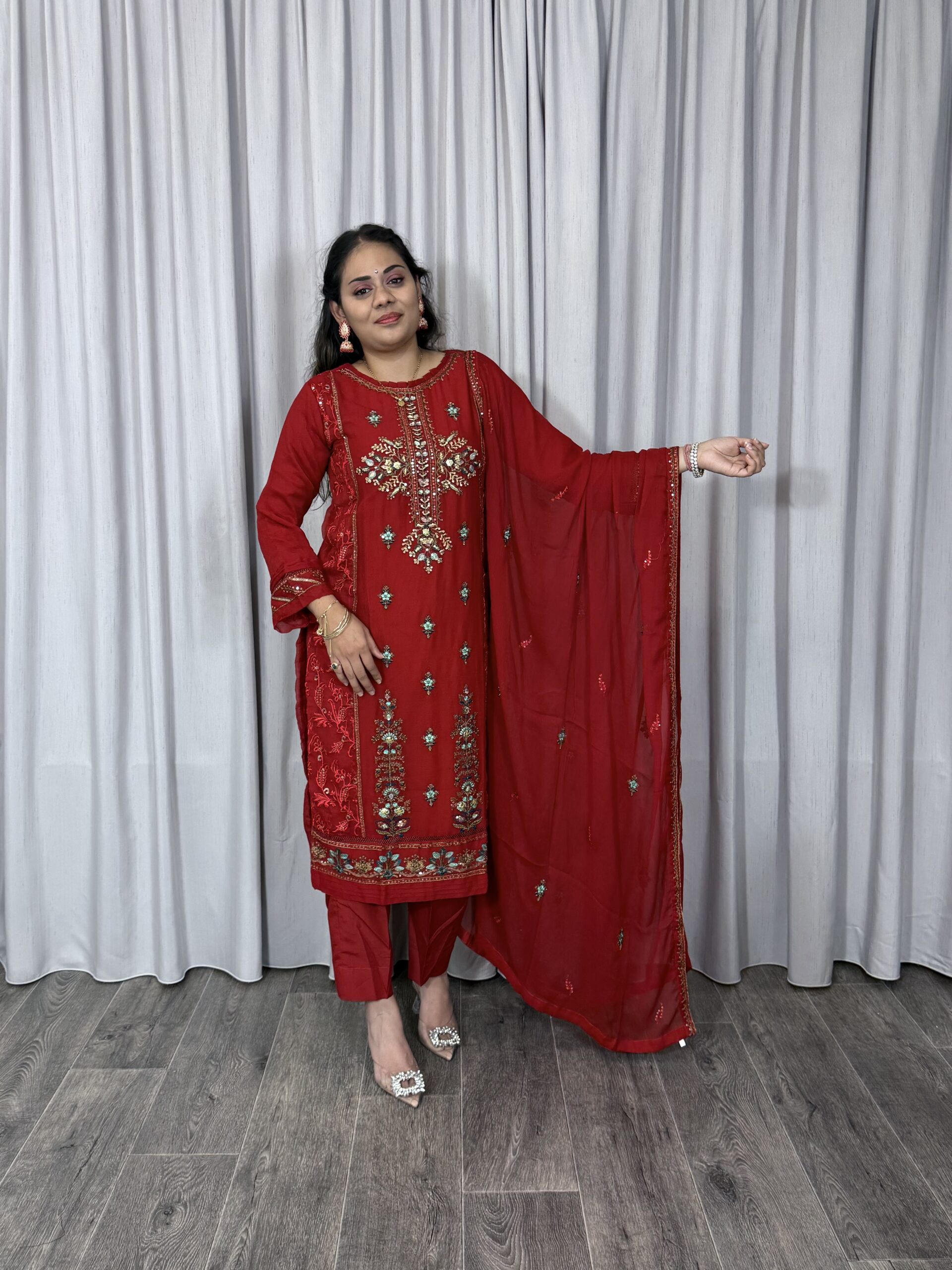 Driedelige suit rood- Chiffon 2026 - Afbeelding 2