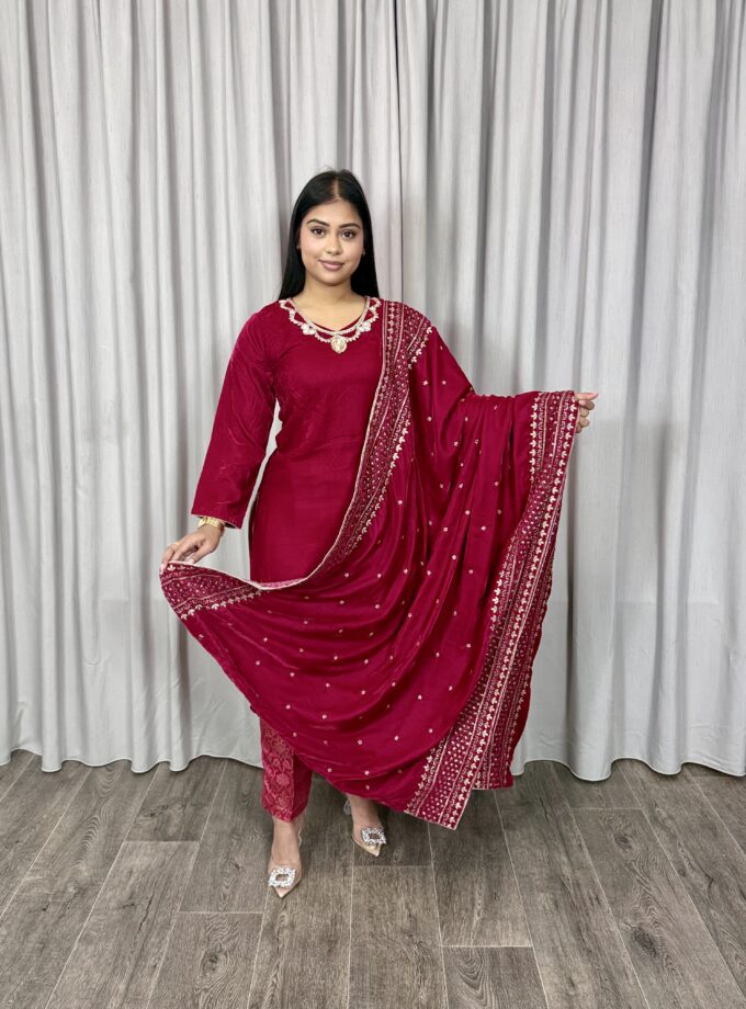 Velvet suit - fuchsia