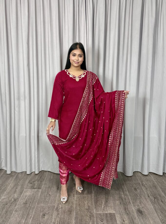 Velvet suit - fuchsia