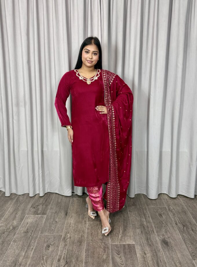 Velvet suit - fuchsia