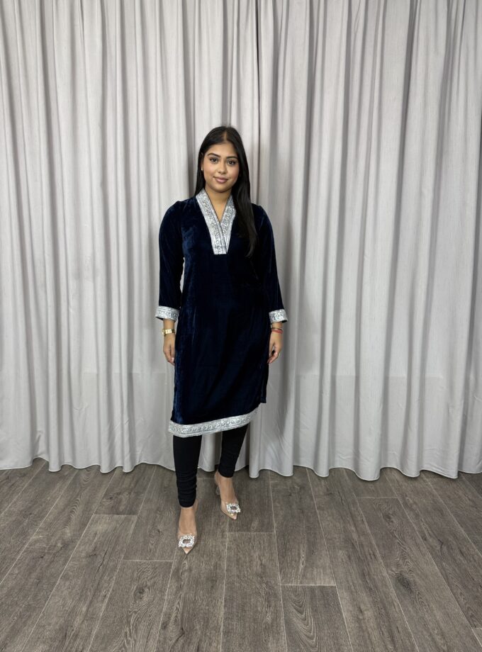 Velvet kurta- navy blue