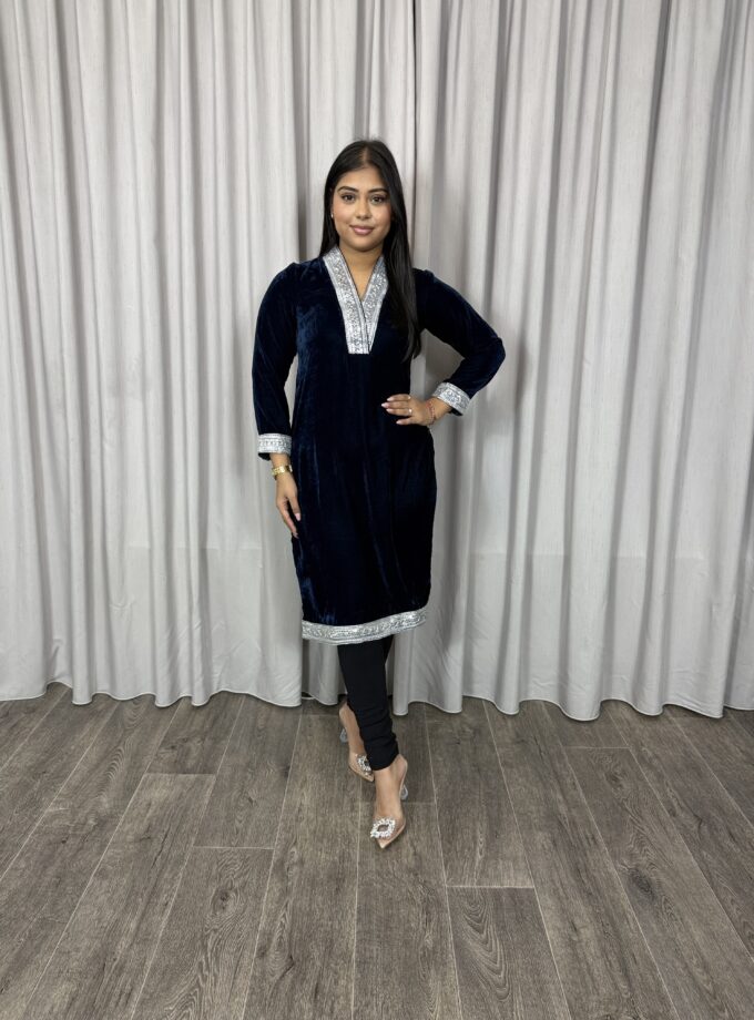 Velvet kurta- navy blue