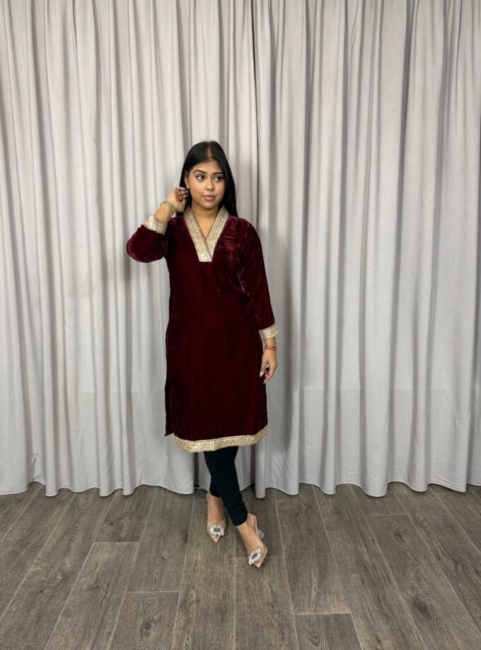 Velvet kurta- bordeaux 1047