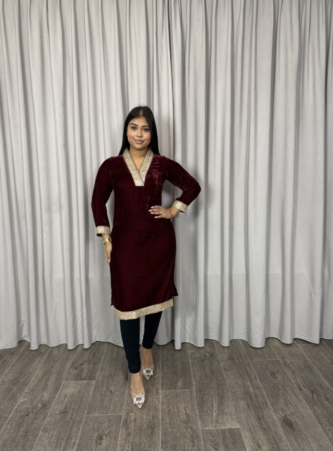 Velvet kurta- bordeaux