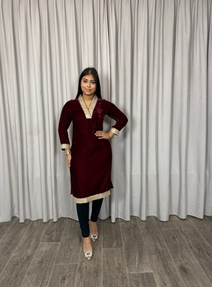 Velvet kurta- bordeaux 1047