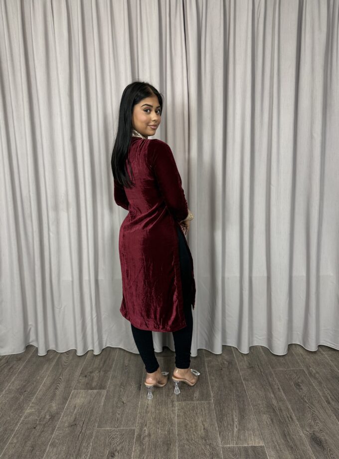 Velvet kurta- Donkerrood