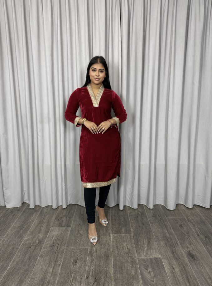 Velvet kurta- Donkerrood