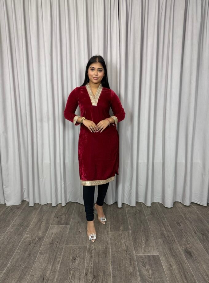 Velvet kurta- Donkerrood 1046