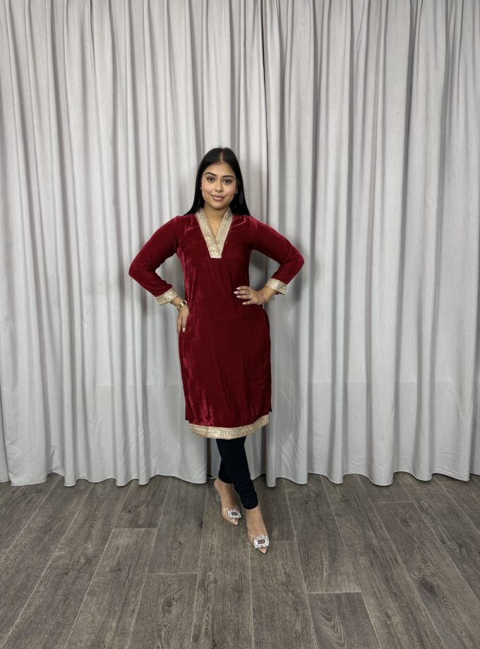 Velvet kurta- Donkerrood