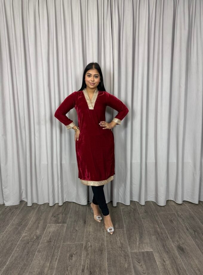 Velvet kurta- Donkerrood 1046